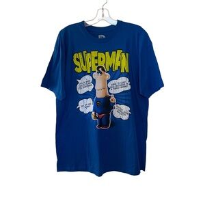 DC Comics Superman Graphic T Shirt Men’s Crew Neck Blue Wacky Festival NEW
